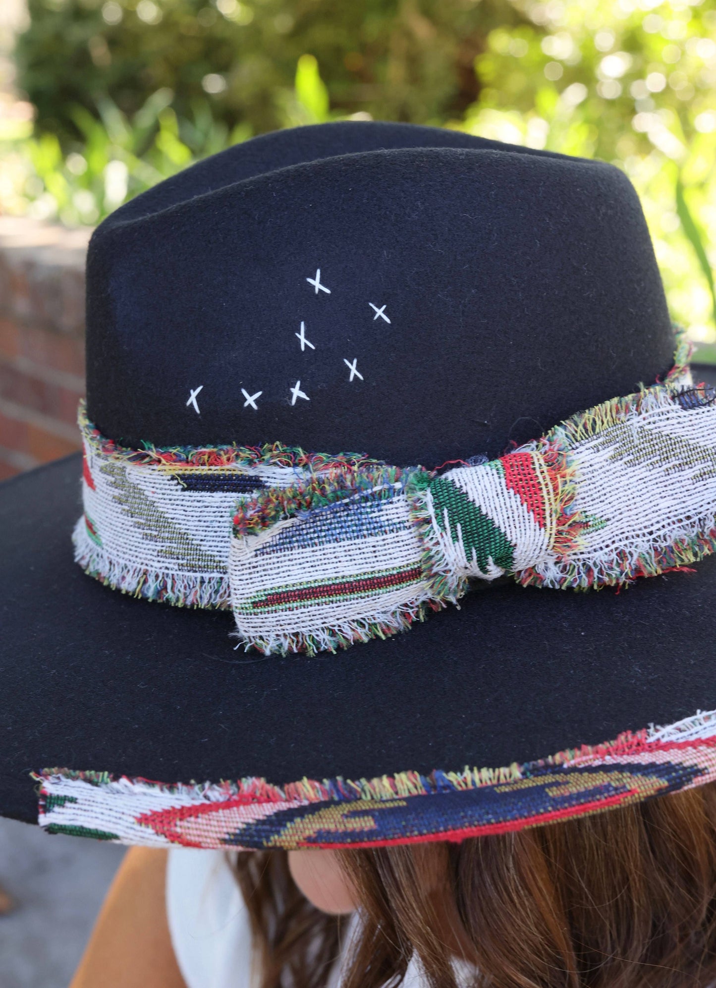 Lucie Hat with Aztec Accents - BLACK
