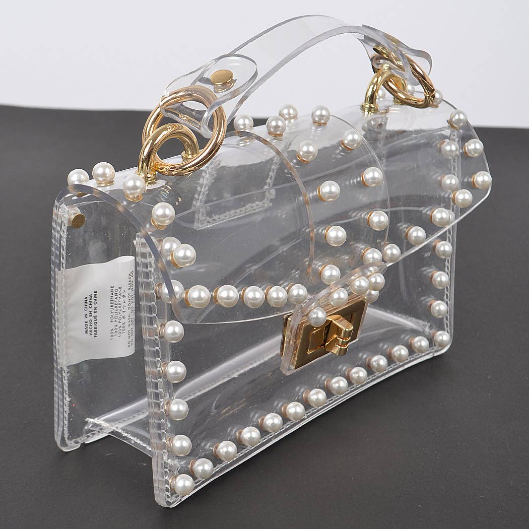 Transparent Single Handle Clutch W/Faux Pearl: CLGD