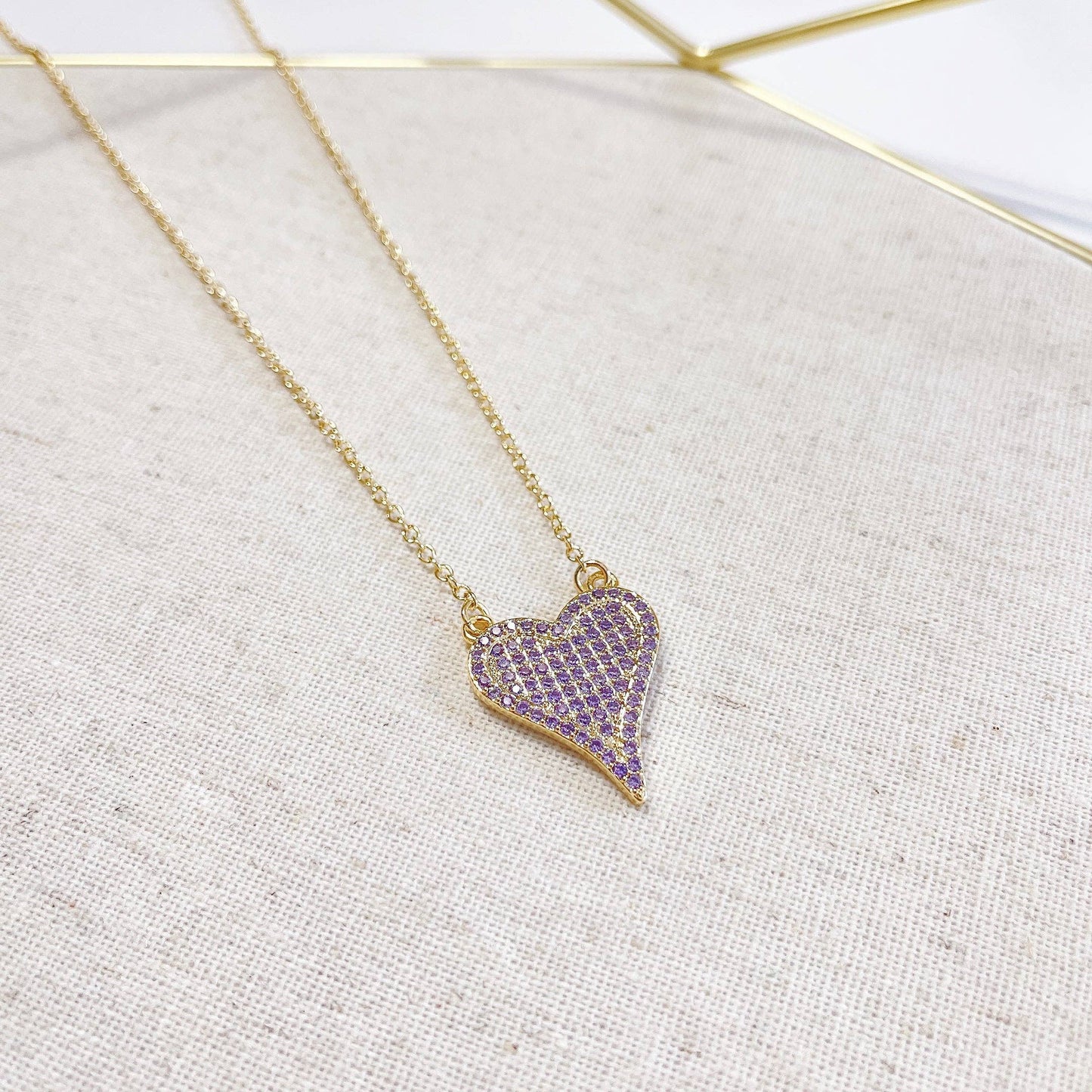 Purple rhinestone heart necklace