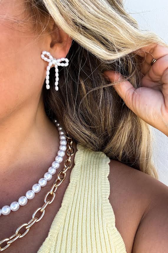 Pearl Bow Earrings-GracieJeanBoutique