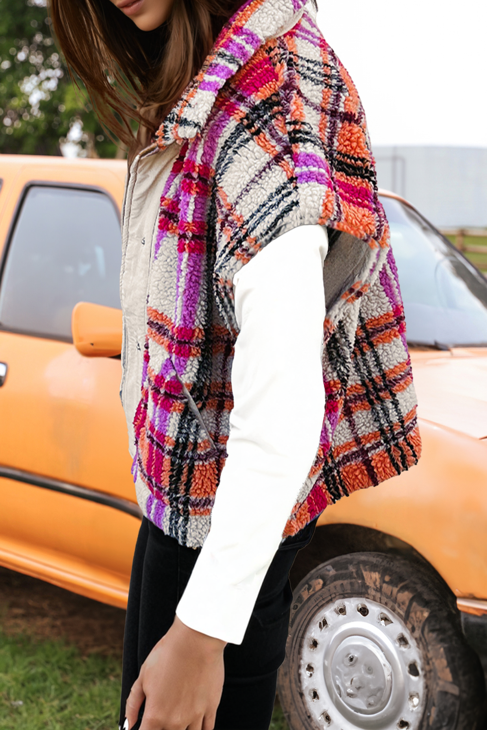 Sherpa Plaid Jacket Vest