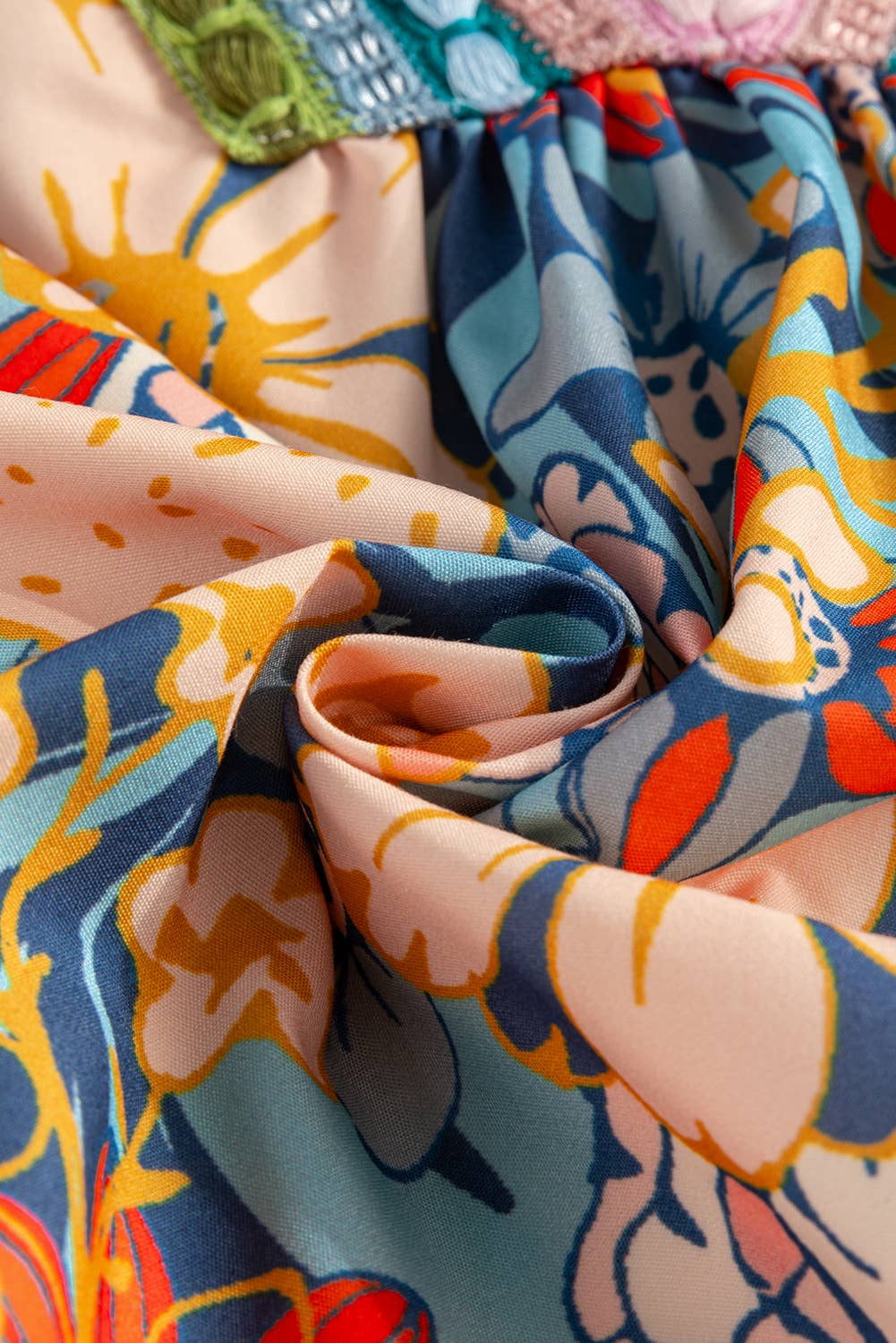 Crochet V Neck Half Sleeve Boho Floral Blouse: Multicolor