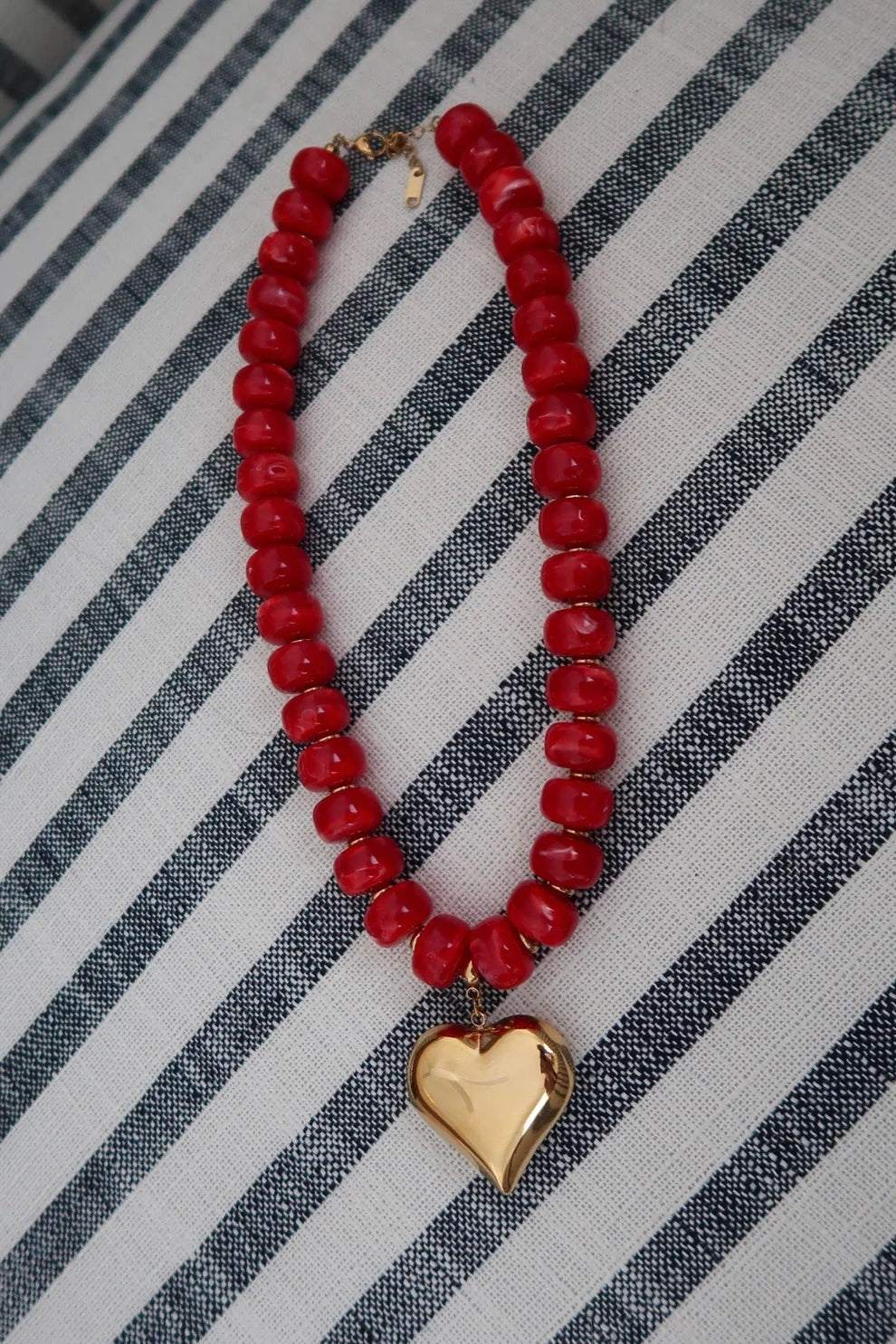 Red Heart Necklace - Beaded