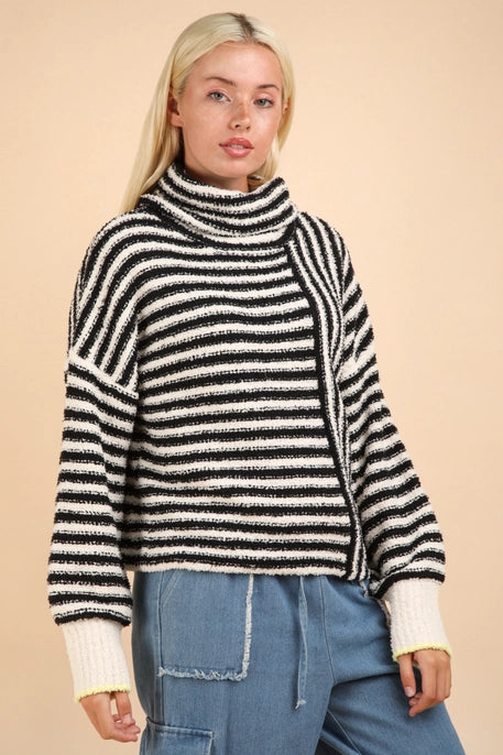 Mock Neck Soft Striped Knit Sweater Top