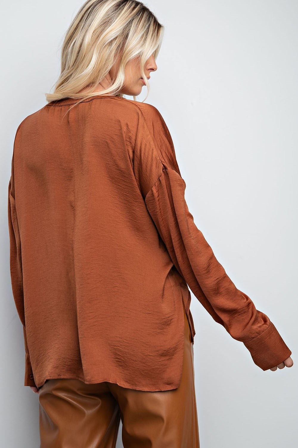 V-Neck Satin Top - Camel