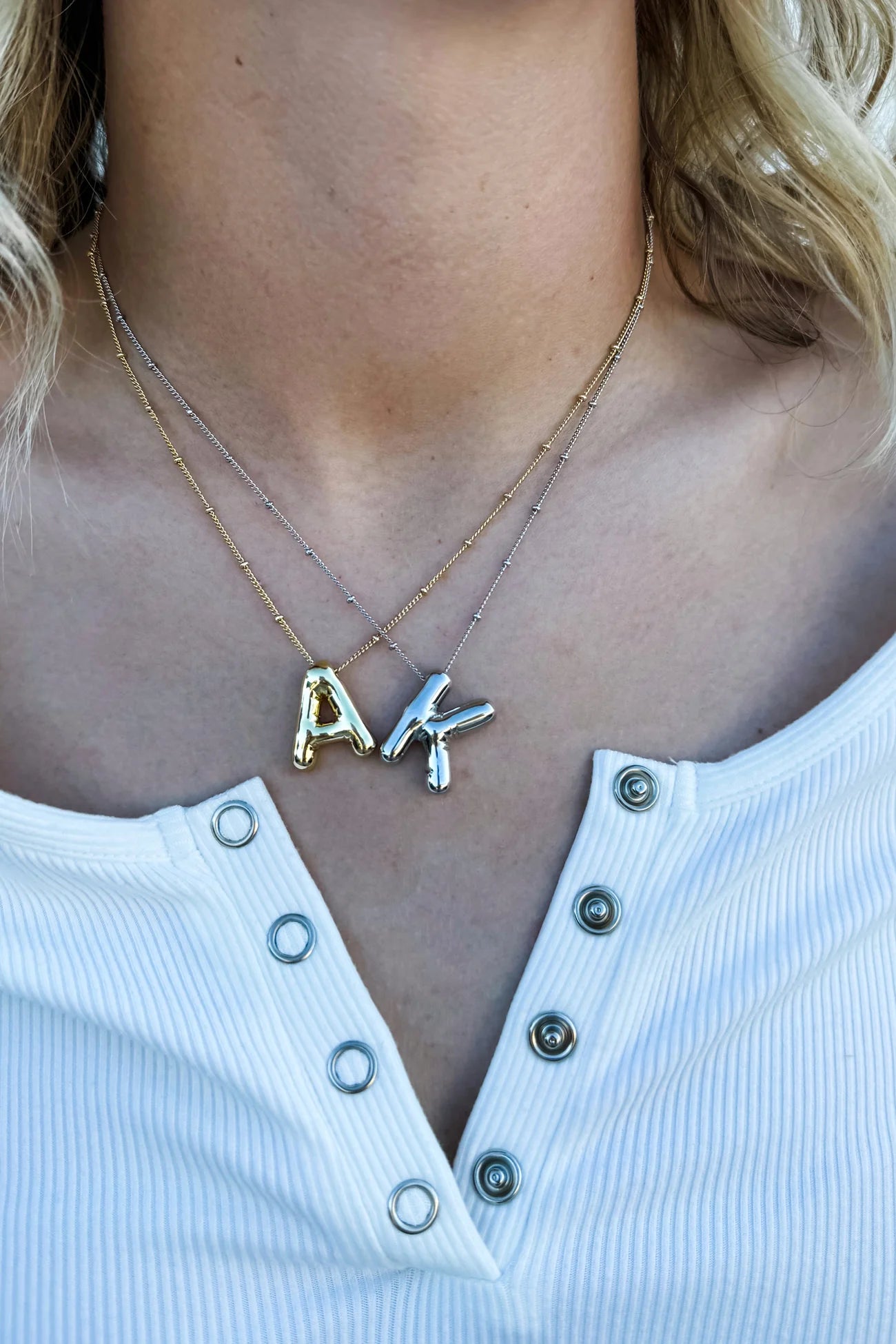 BUBBLE LETTER NECKLACE - Silver B