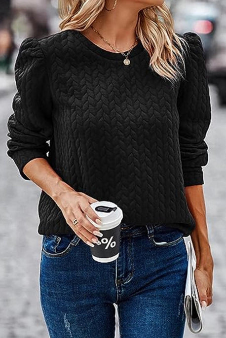 Textured Puff Sleeve Sweatshirt