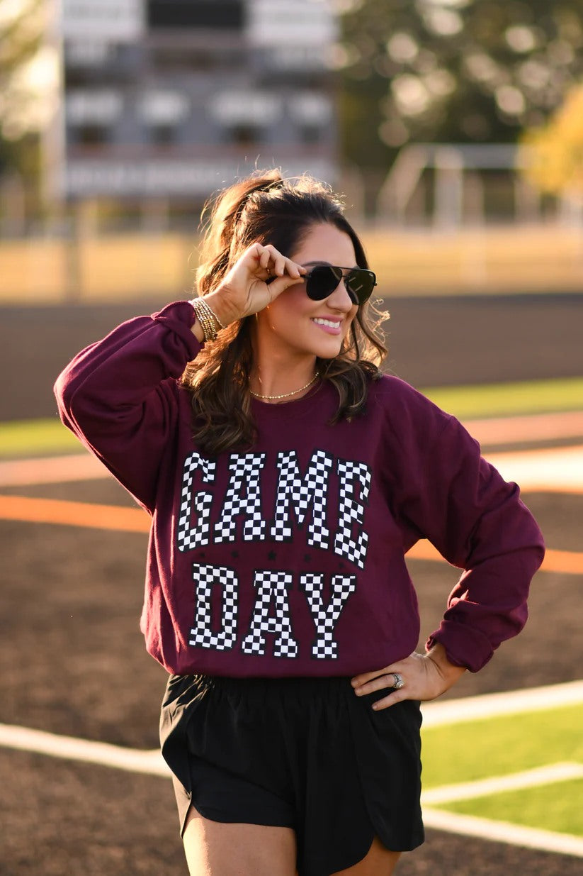 Checkered Game Day Sweatshirt - Maroon