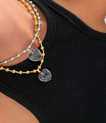 Clear Heart Necklace-GracieJeanBoutique