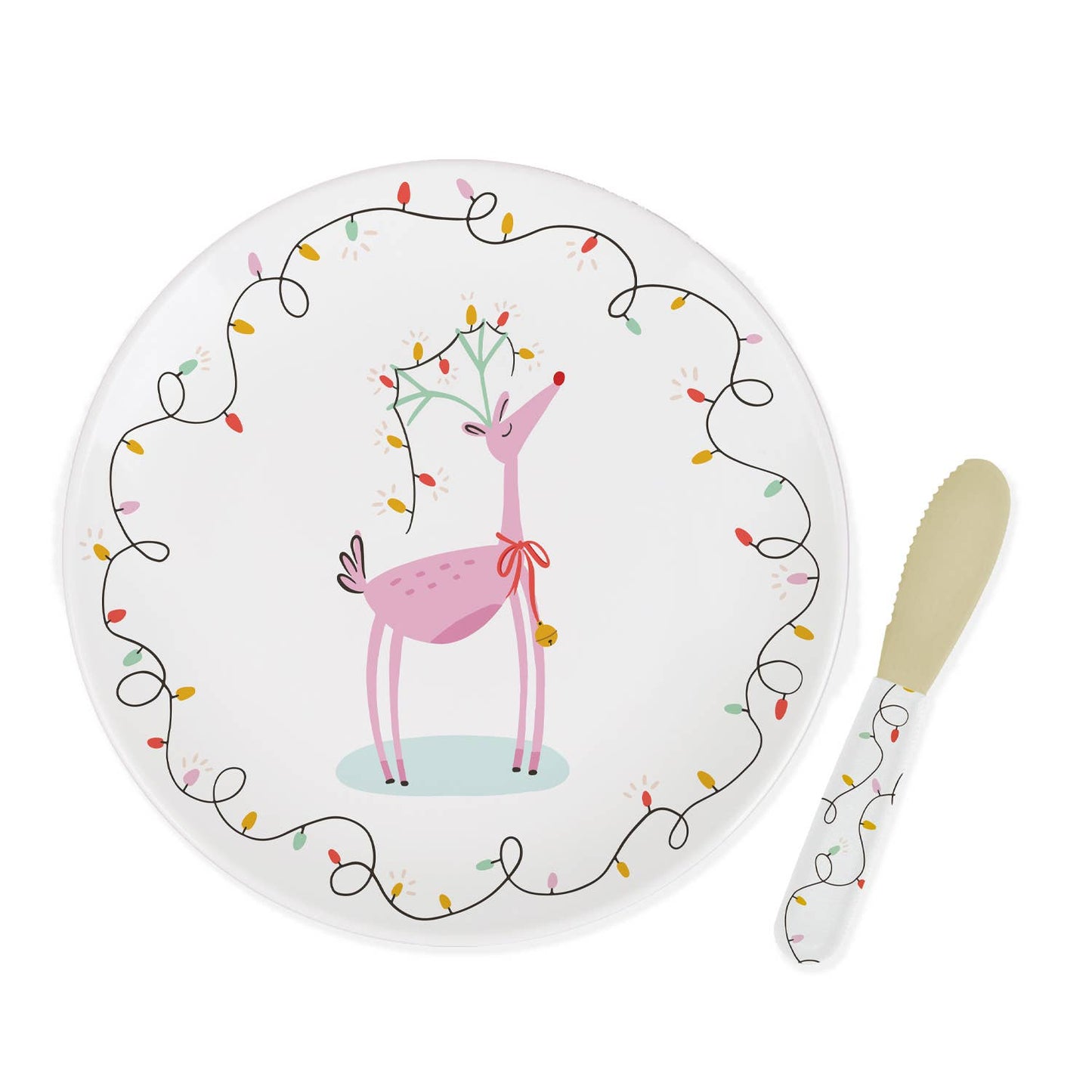 Platter with Spreader Pink Reindeer