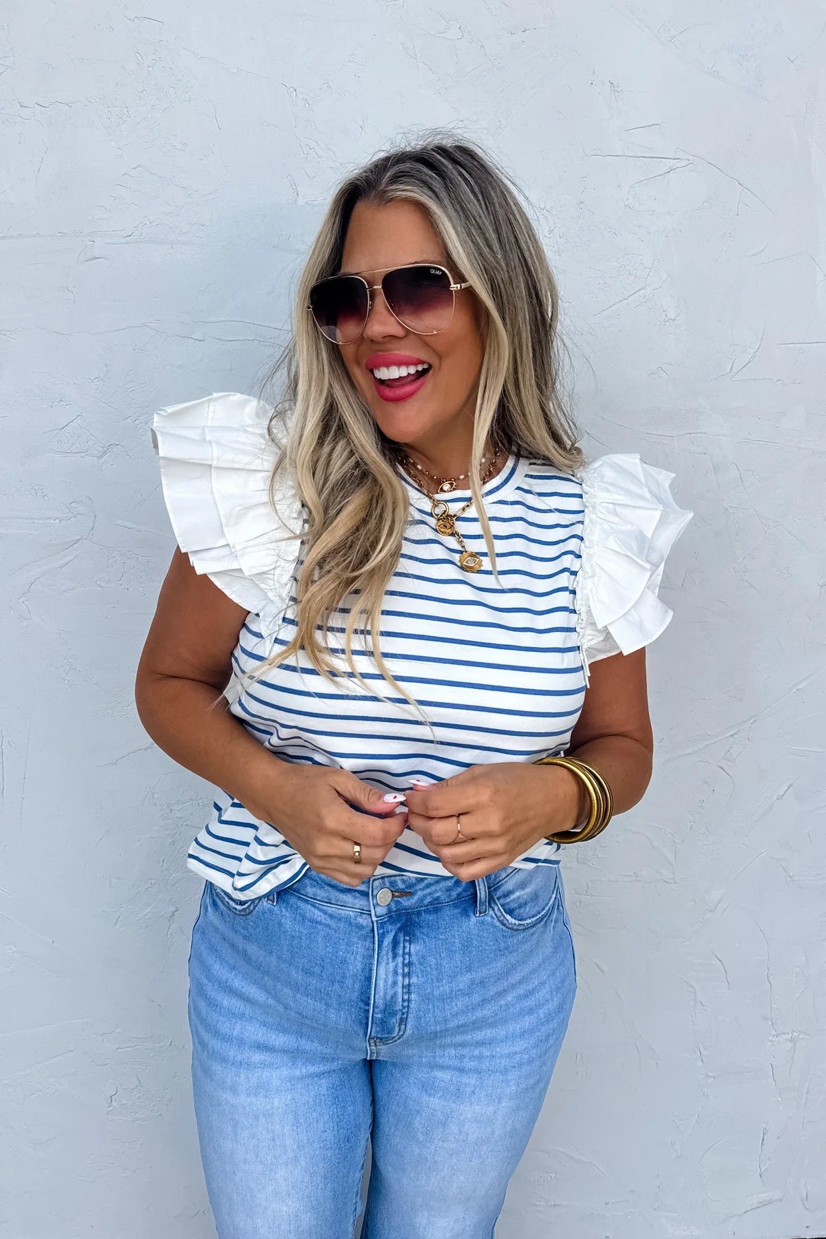 Erin Stripe Top - White/Blue