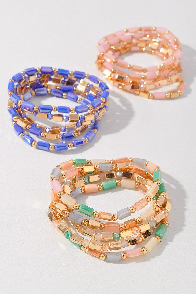 Beaded Bracelet Set - Blue, Multi or Pink