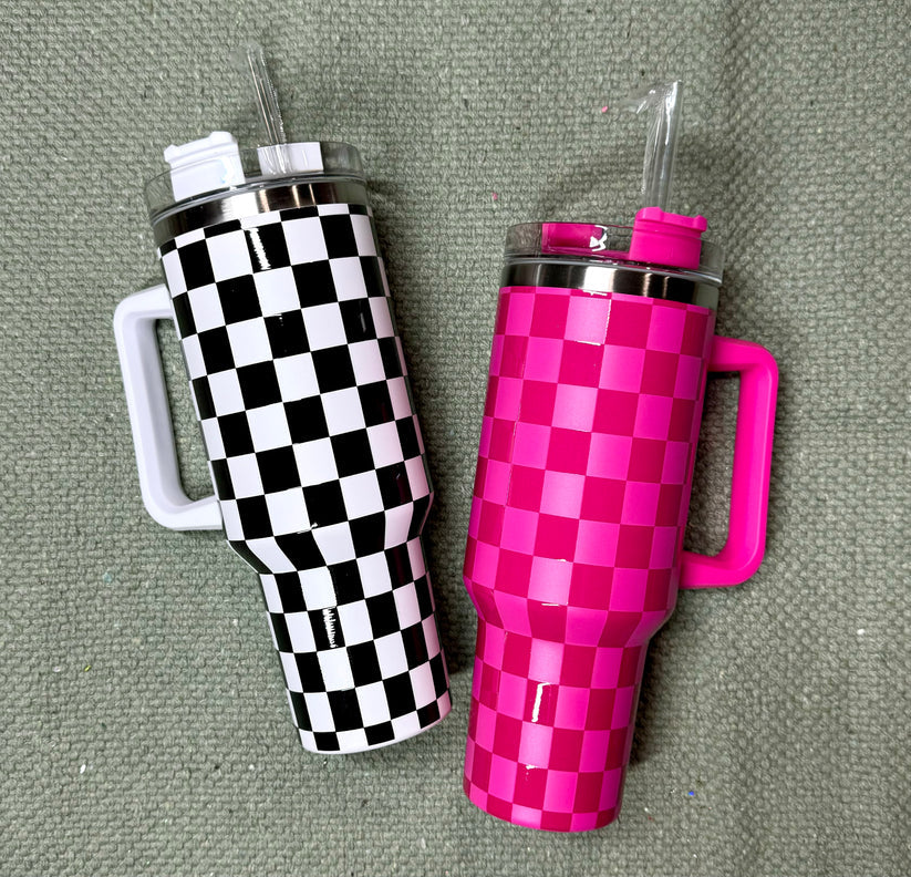 Checkered Tumbler - Pink or Black/White