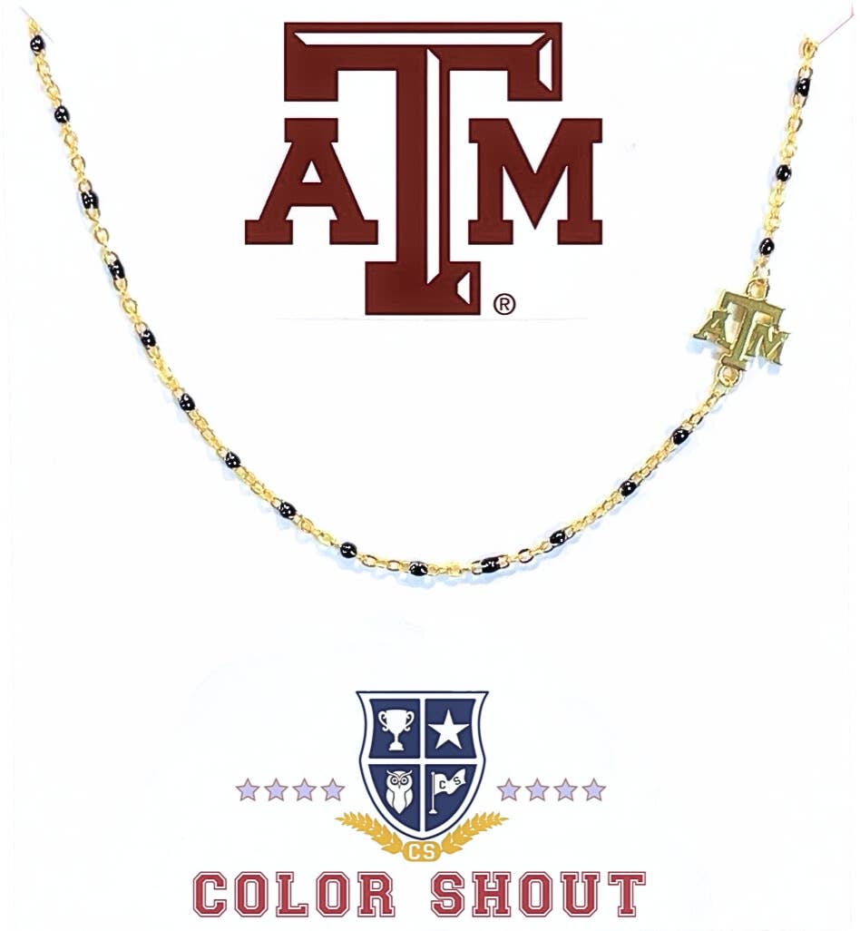 The College Logo Necklace: Side Set Logo on Enamel Bead Necklace: TCU