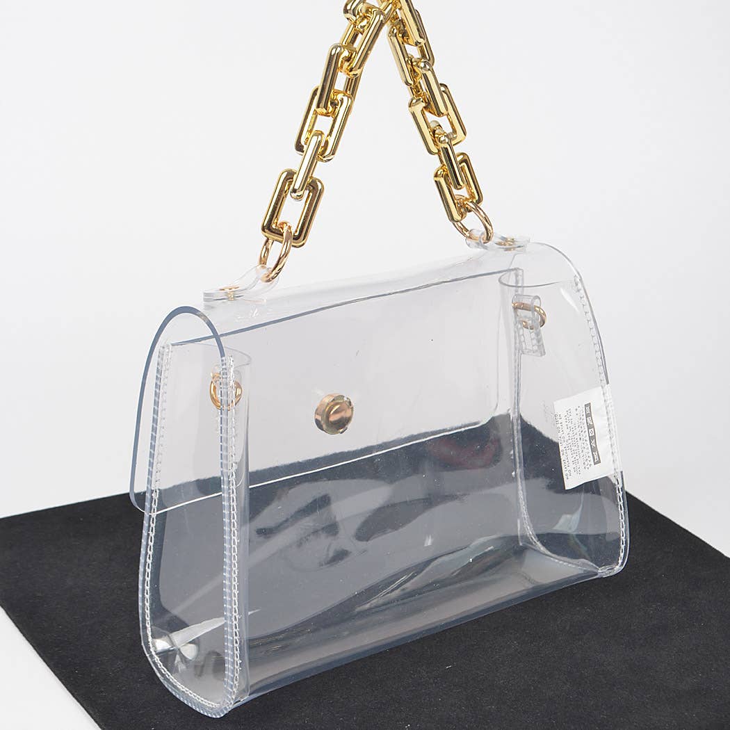 Transparent Big Chain Bag: Clear Gold