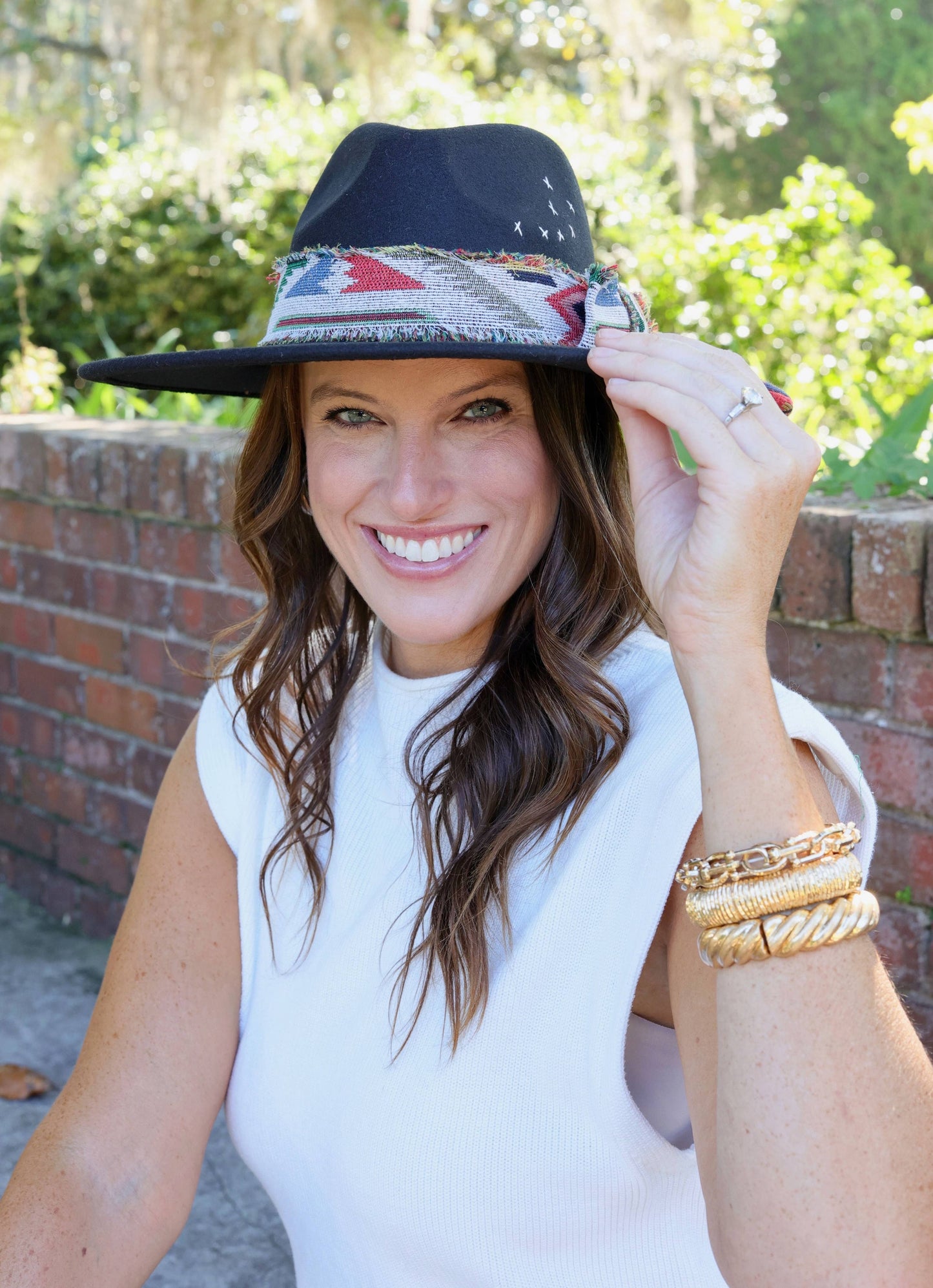 Lucie Hat with Aztec Accents - BLACK