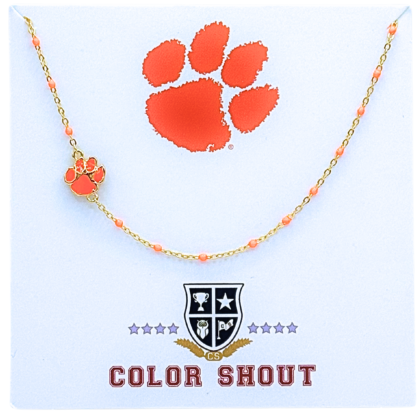 The College Logo Necklace: Side Set Logo on Enamel Bead Necklace: TCU