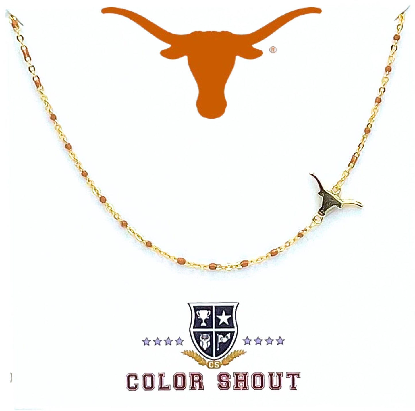 The College Logo Necklace: Side Set Logo on Enamel Bead Necklace: TCU