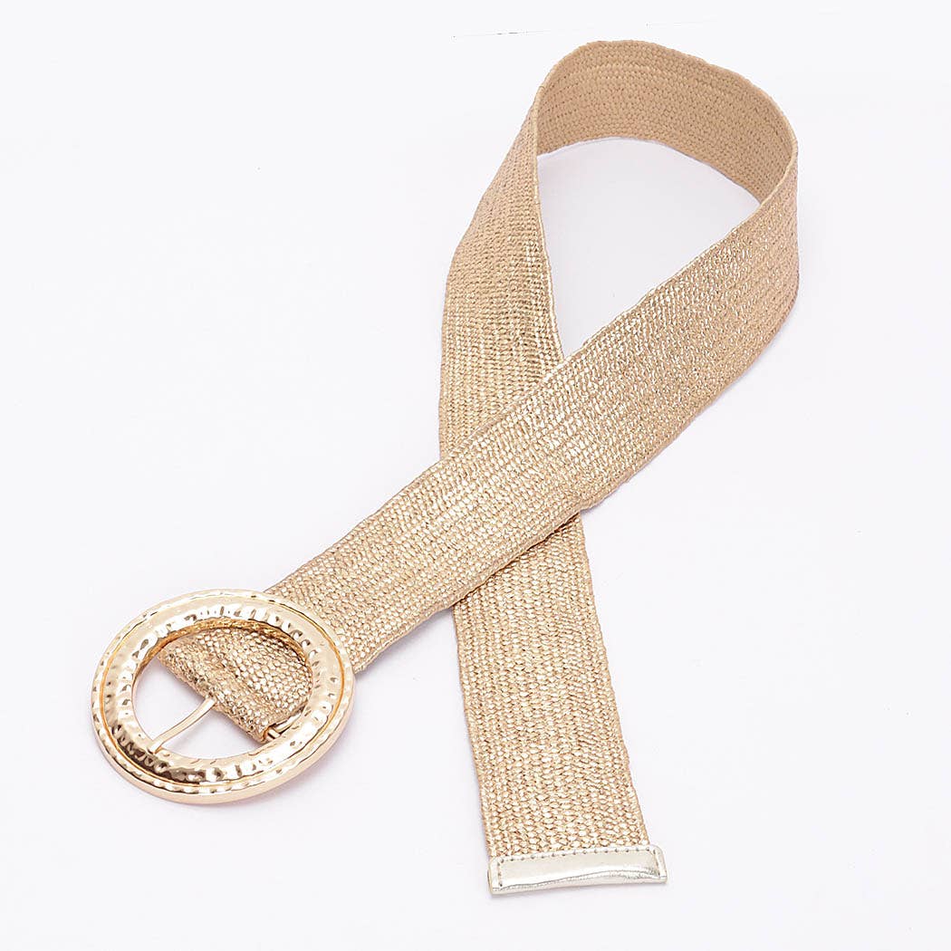 Hammered Metal Buckle Metallic Stretch Belt: Gold