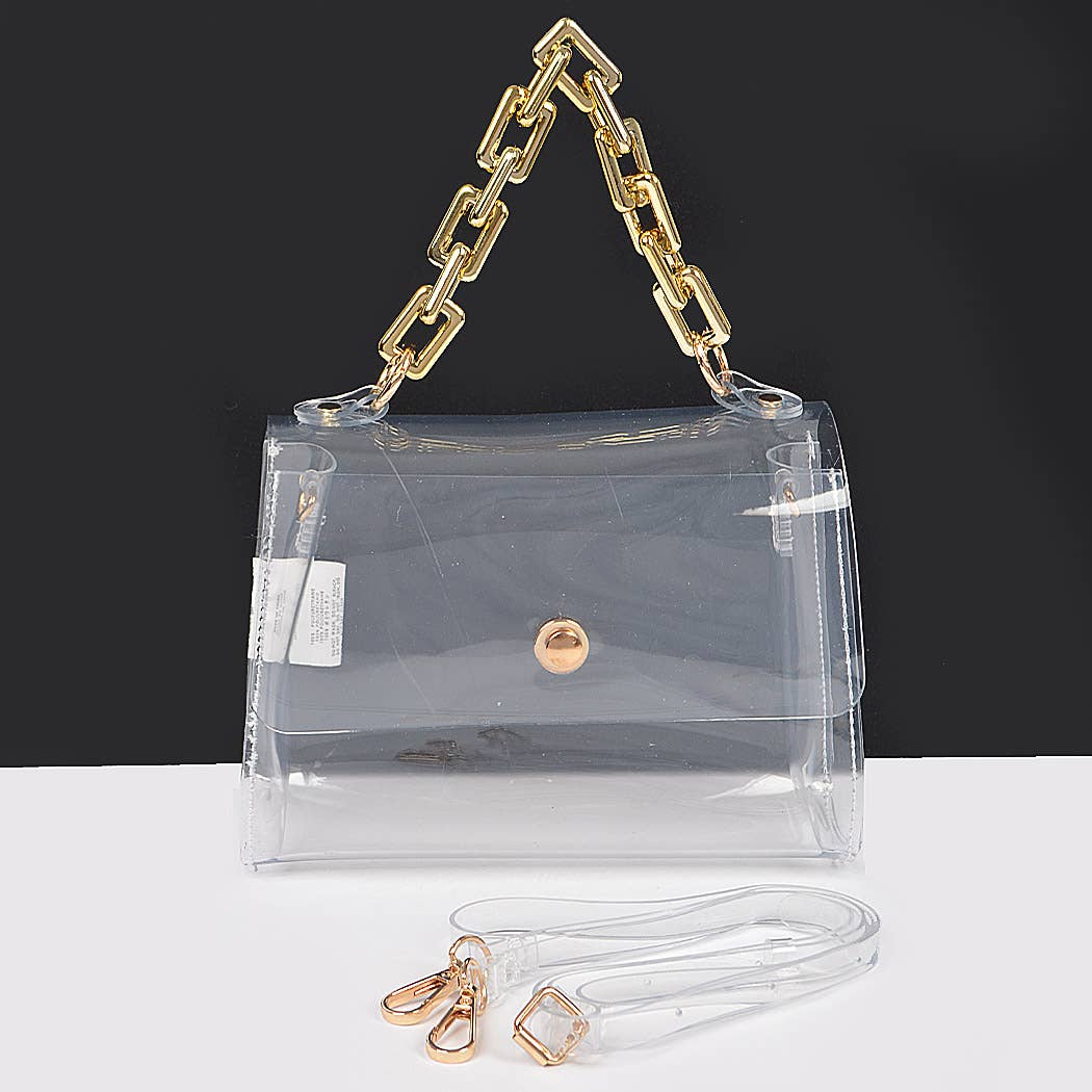 Transparent Big Chain Bag: Clear Gold