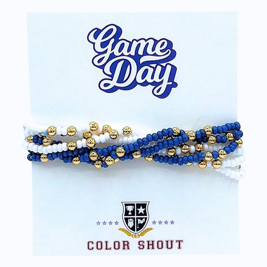 Game Day Team Colors: Set of 6 Stretch Bracelets: Royal Blue/White