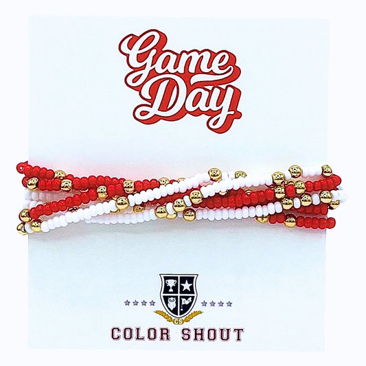 Game Day Team Colors: Set of 6 Stretch Bracelets: Red/White