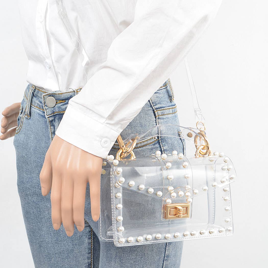 Transparent Single Handle Clutch W/Faux Pearl: CLGD