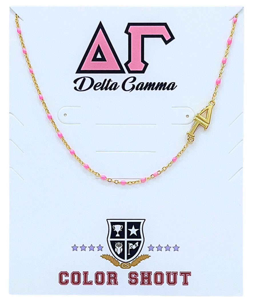 The Sorority Necklace: Side Set Greek letters on Enamel Bead: Alpha Chi Omega