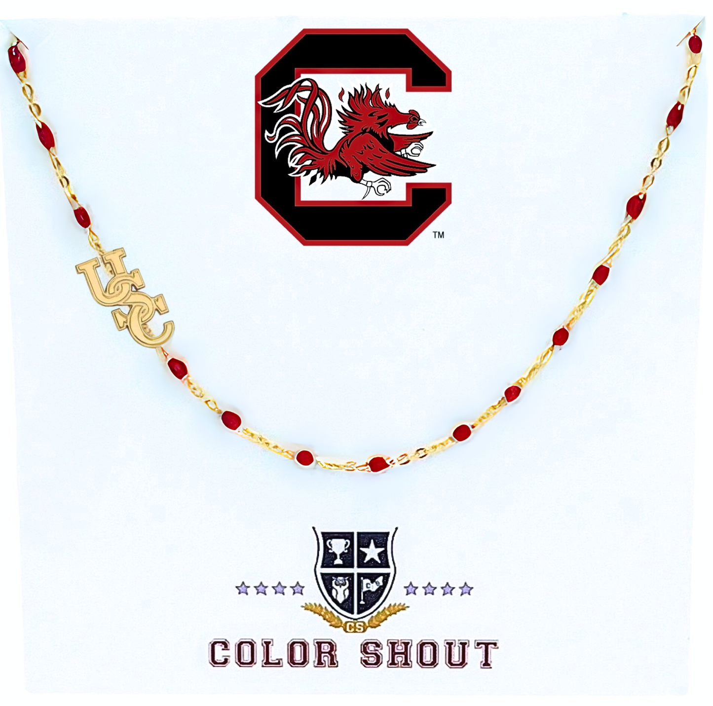 The College Logo Necklace: Side Set Logo on Enamel Bead Necklace: TCU
