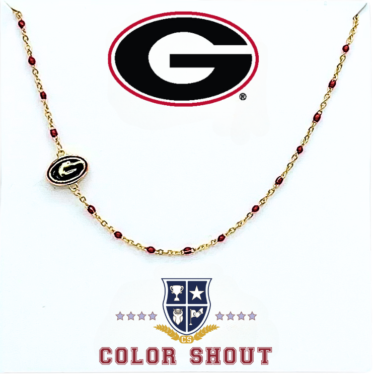The College Logo Necklace: Side Set Logo on Enamel Bead Necklace: TCU