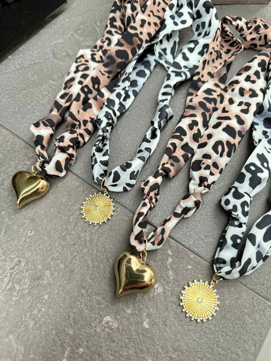 Leopard Scarf necklaces: Brown Heart