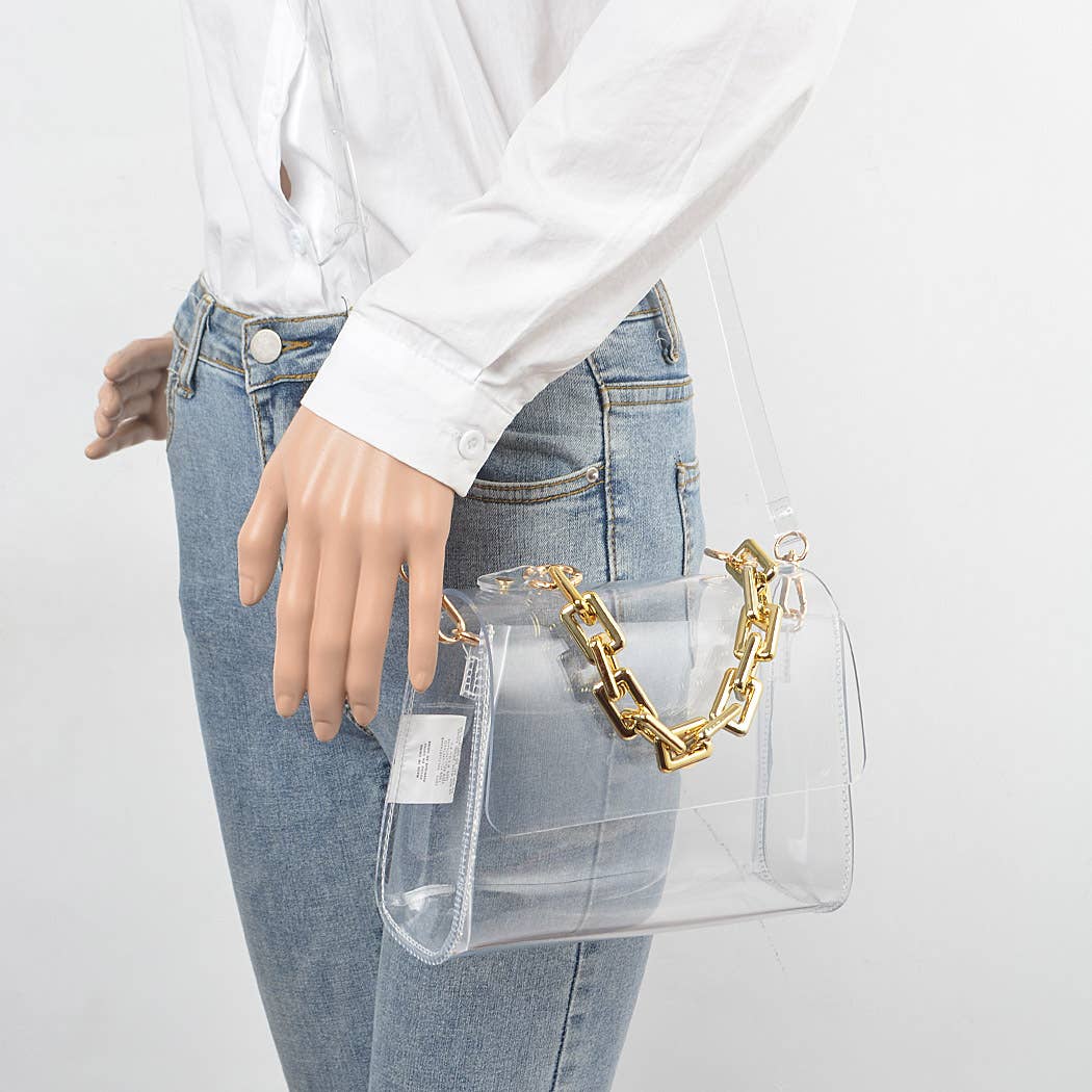 Transparent Big Chain Bag: Clear Gold