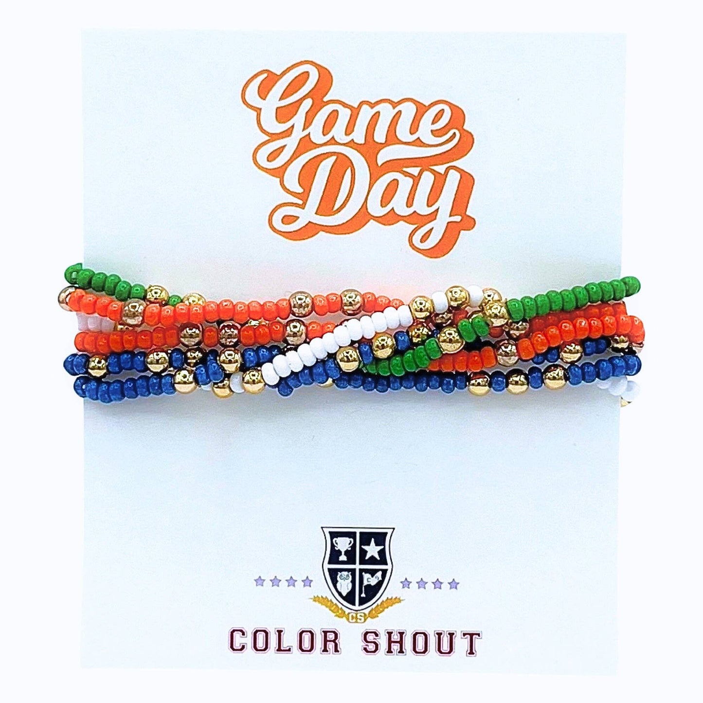 Game Day Team Colors: Set of 6 Stretch Bracelets: Green/White