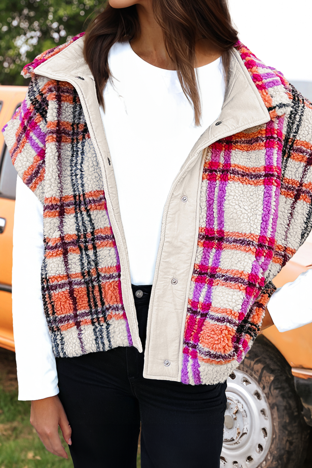 Sherpa Plaid Jacket Vest