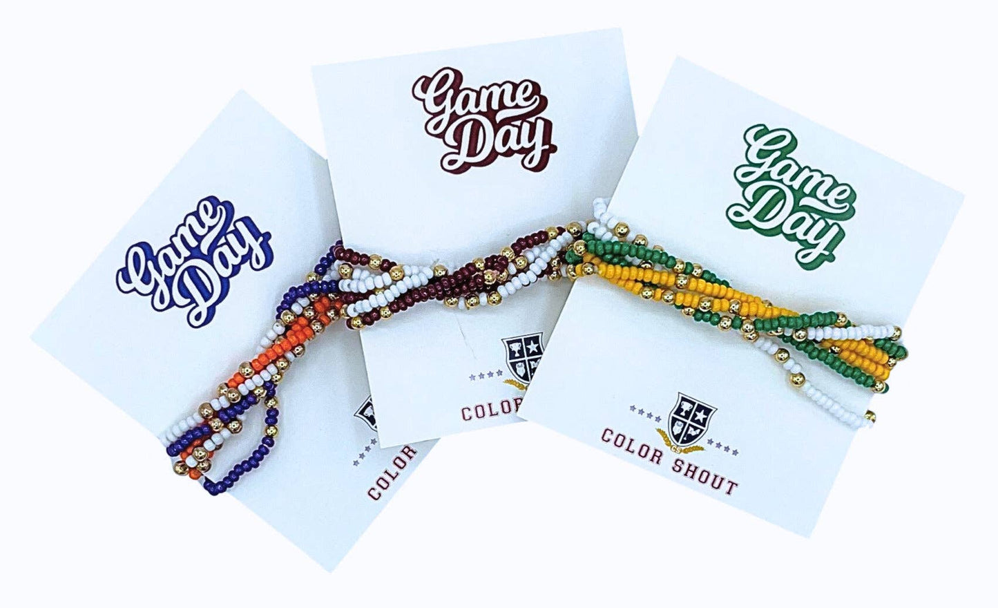Game Day Team Colors: Set of 6 Stretch Bracelets: Green/White