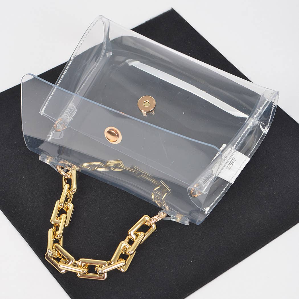 Transparent Big Chain Bag: Clear Gold