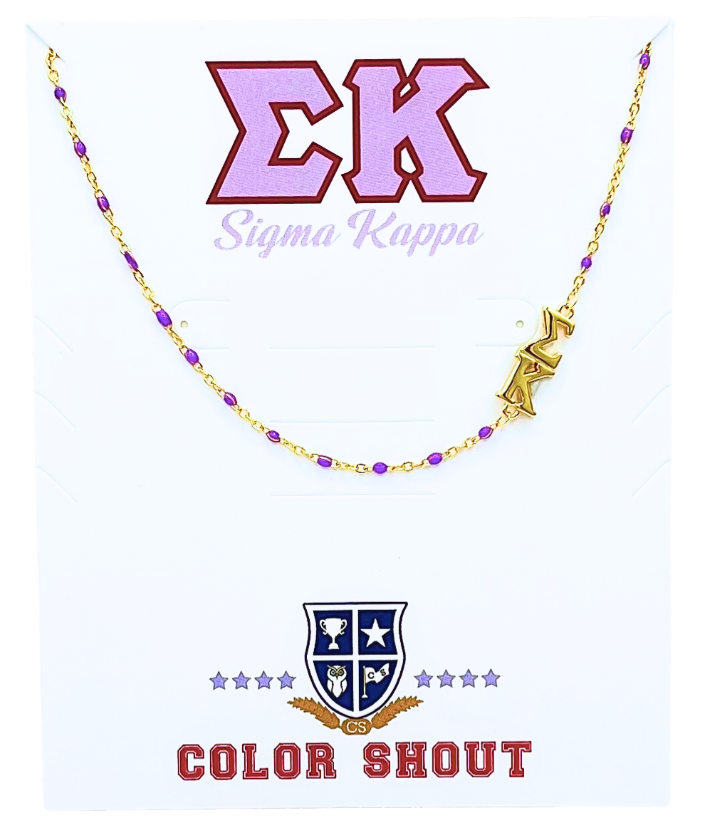 The Sorority Necklace: Side Set Greek letters on Enamel Bead: Alpha Chi Omega