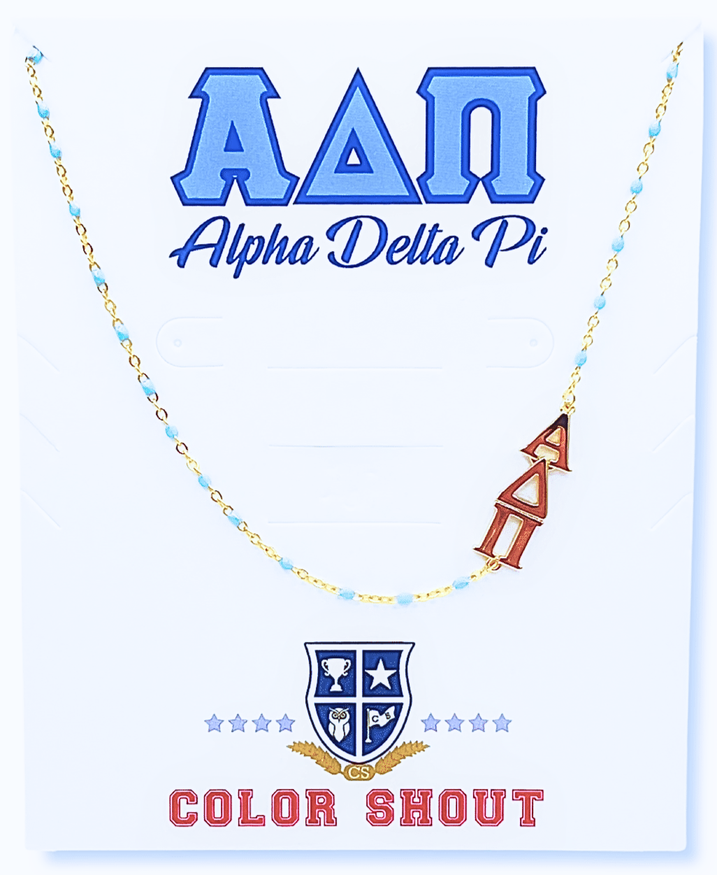 The Sorority Necklace: Side Set Greek letters on Enamel Bead: Alpha Chi Omega
