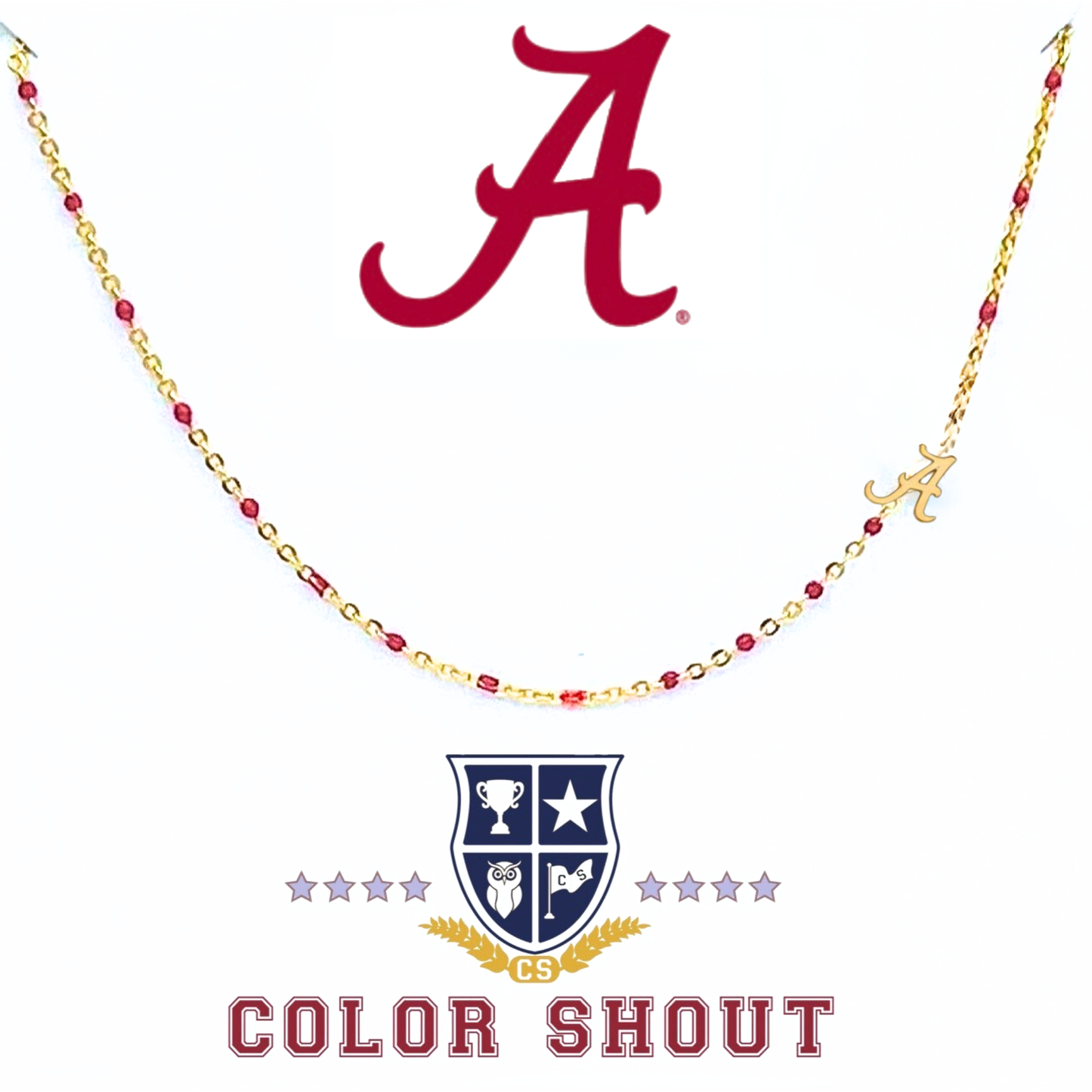 The College Logo Necklace: Side Set Logo on Enamel Bead Necklace: TCU