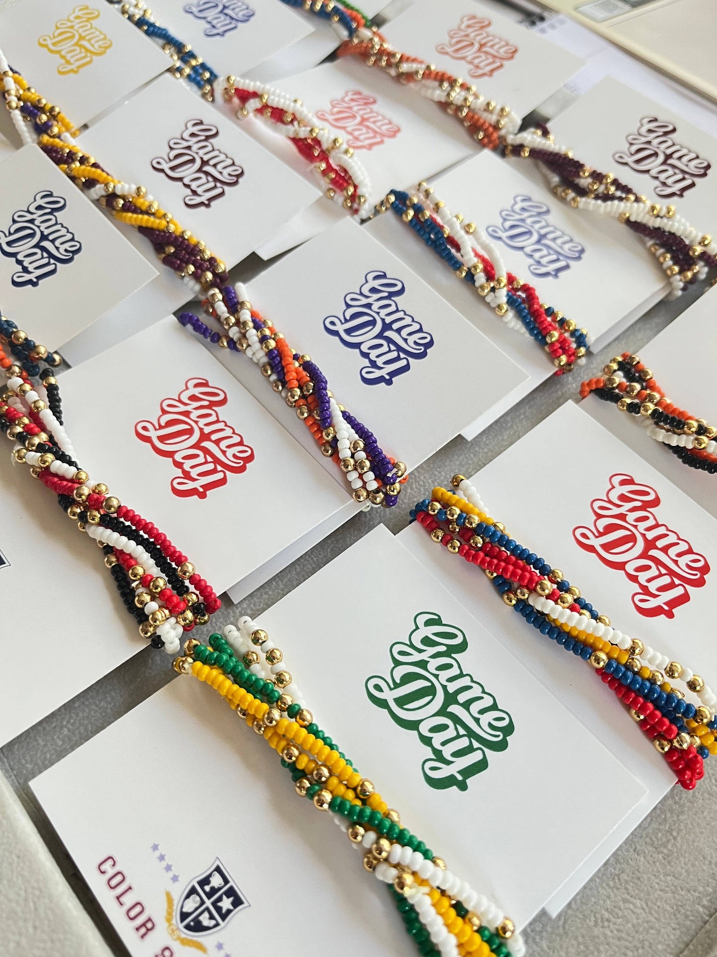 Game Day Team Colors: Set of 6 Stretch Bracelets: Royal Blue/White