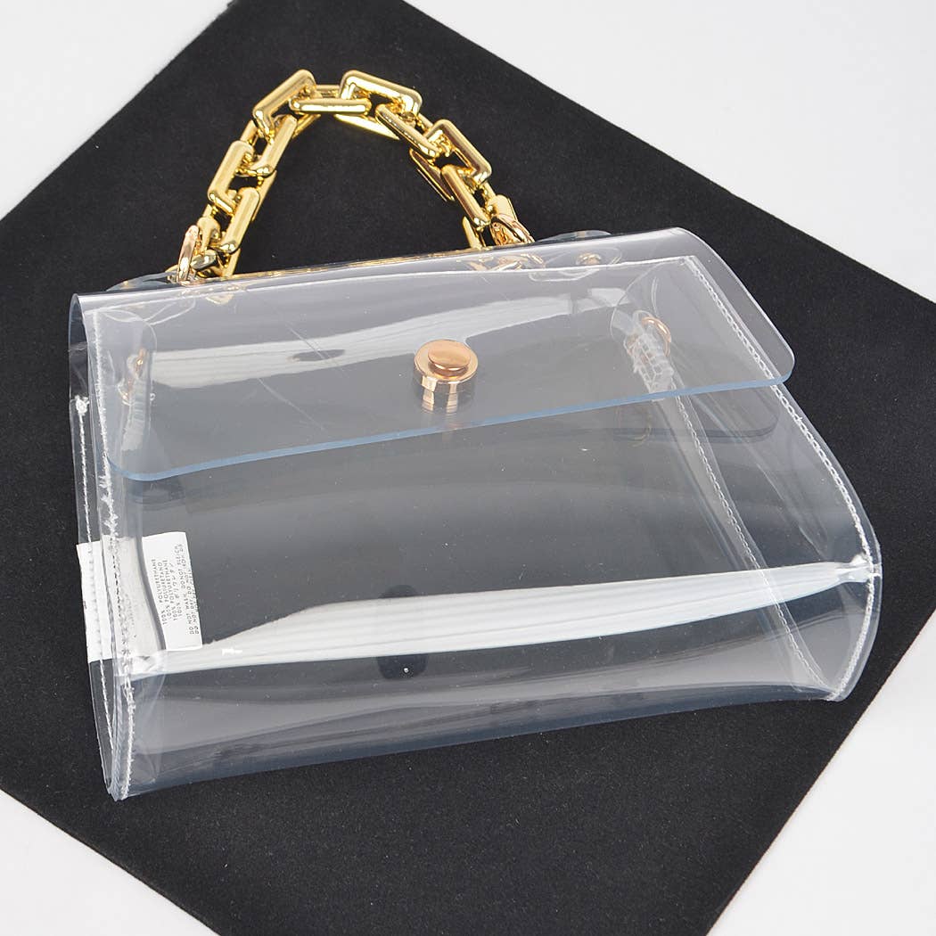 Transparent Big Chain Bag: Clear Gold