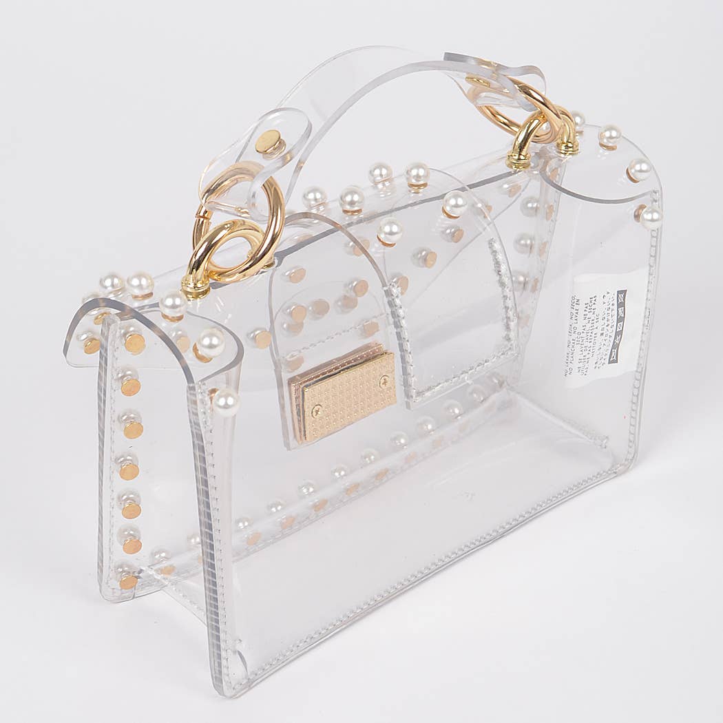 Transparent Single Handle Clutch W/Faux Pearl: CLGD