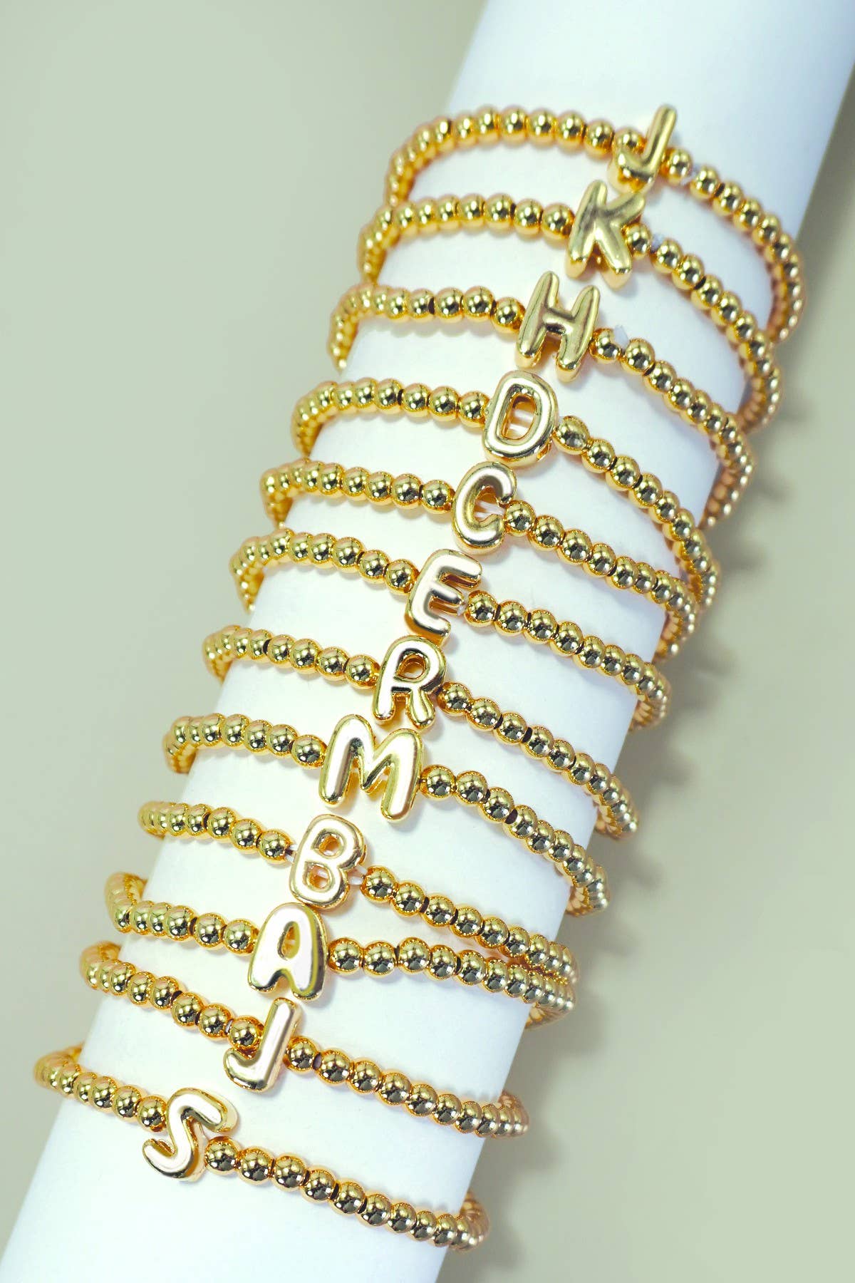 INITIAL MONOGRAM BUBBLE STRETCH BEAD BRACELET  - B