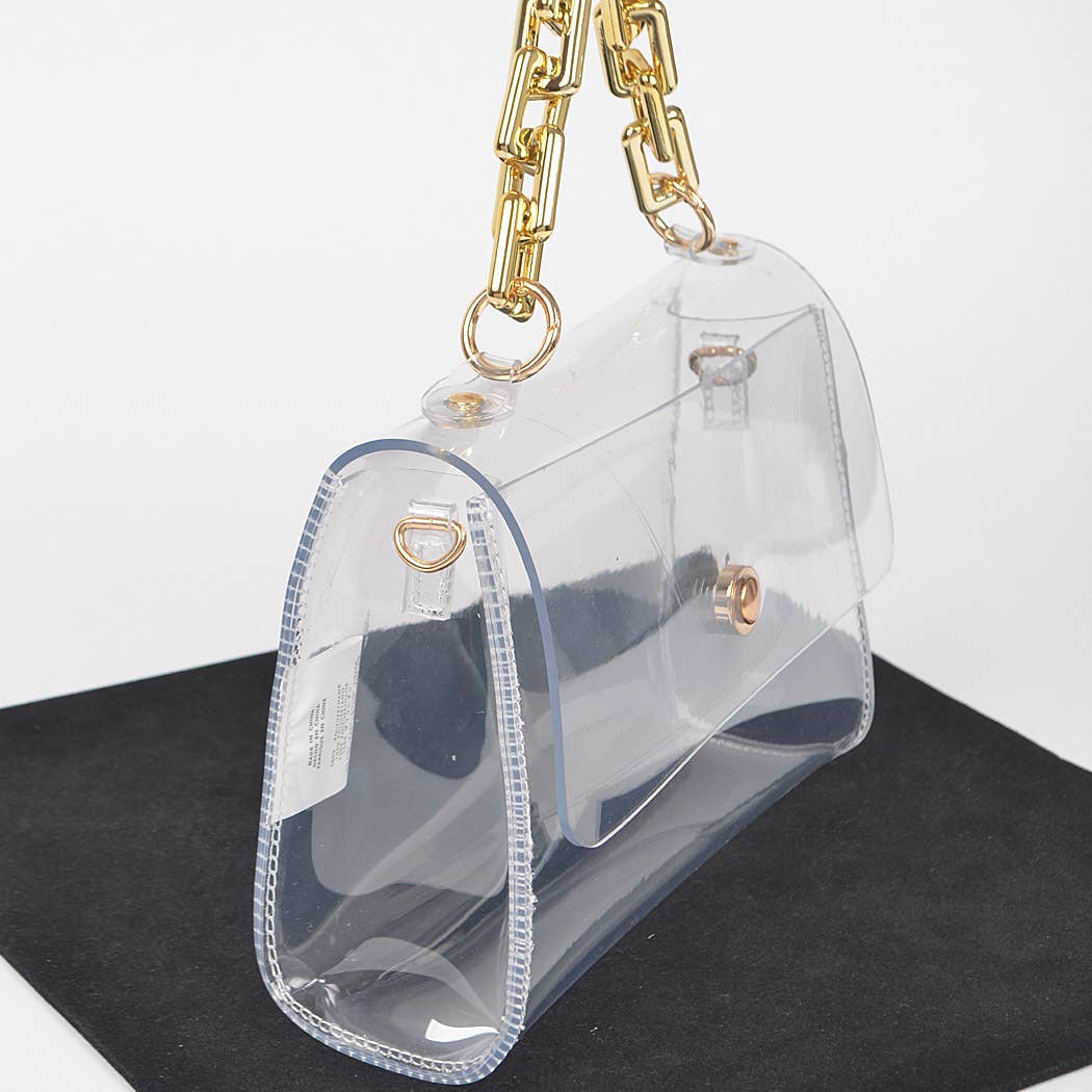 Transparent Big Chain Bag: Clear Gold
