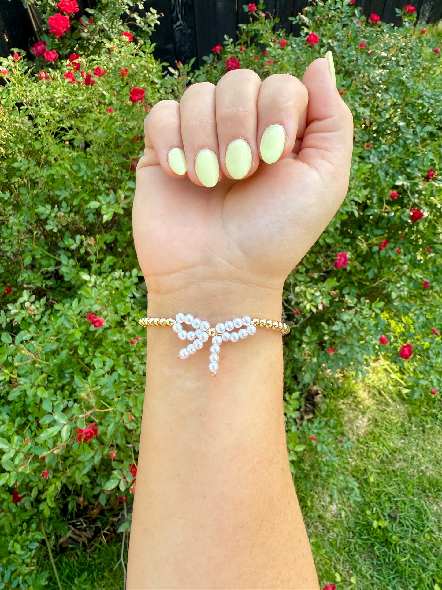 Beaded Bow Bracelet - Pearl Bow