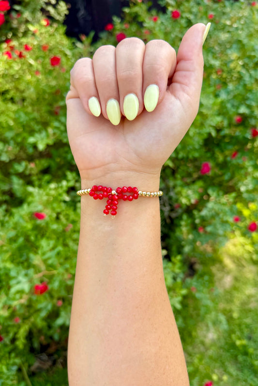 Beaded Bow Bracelet - Red Bow