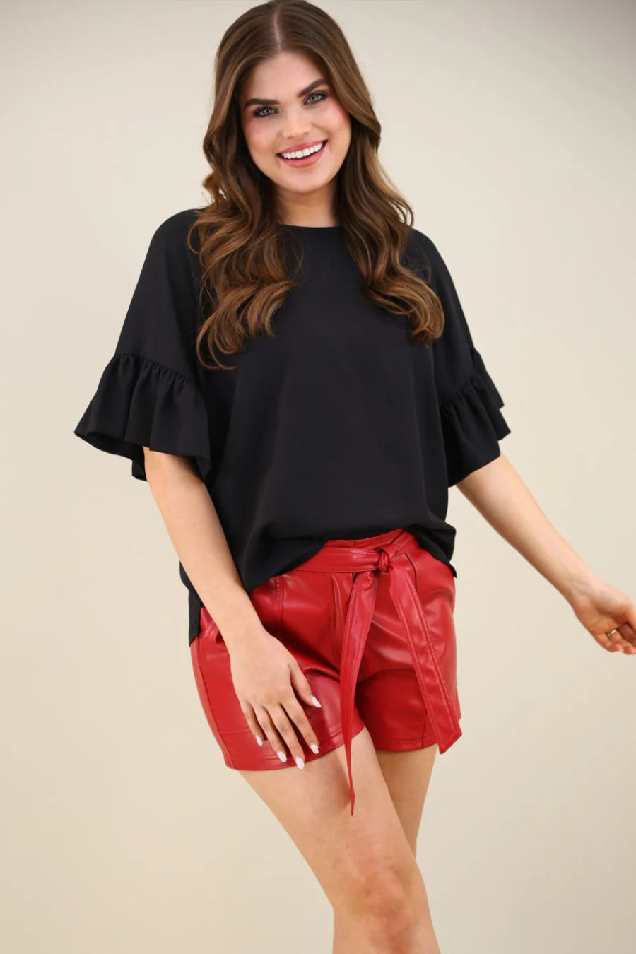 Rebecca Ruffle Sleeve Top- Black-GracieJeanBoutique