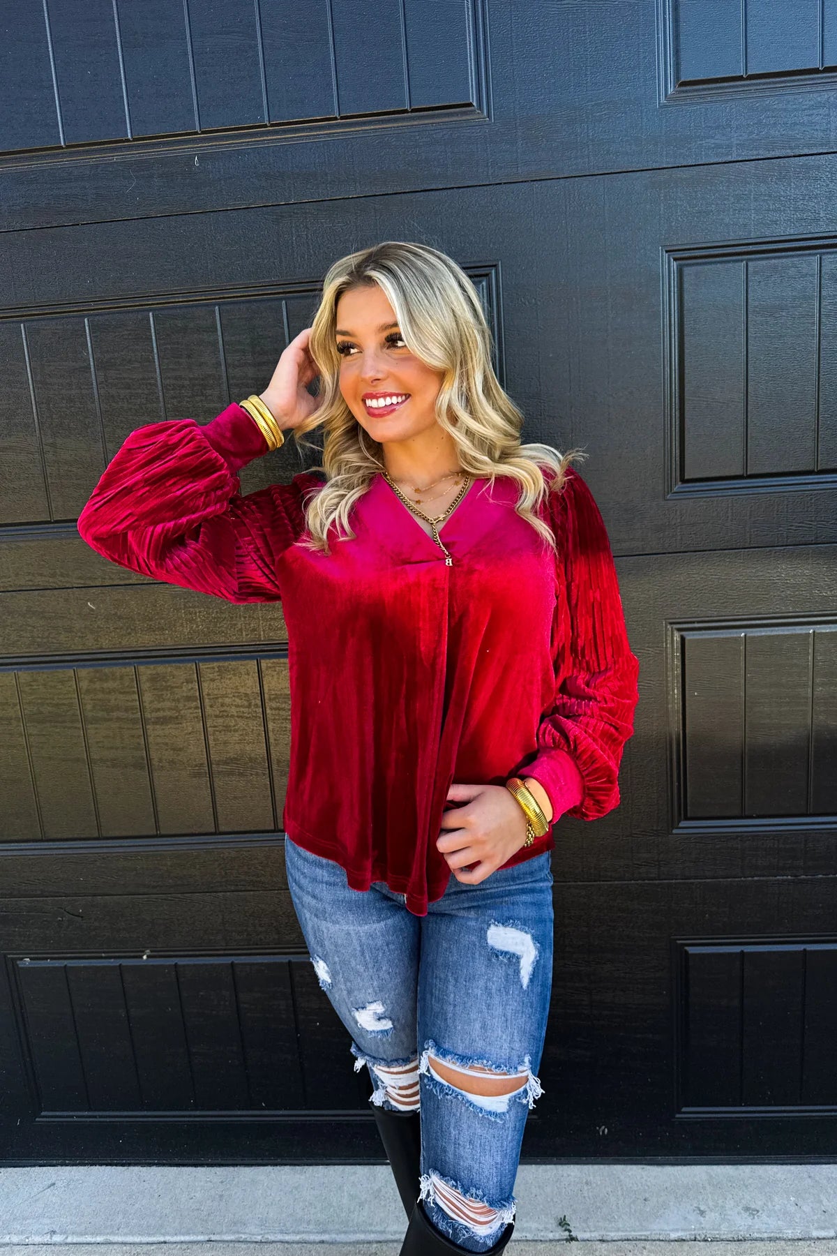 Love Interest Velvet Top - Wine-GracieJeanBoutique