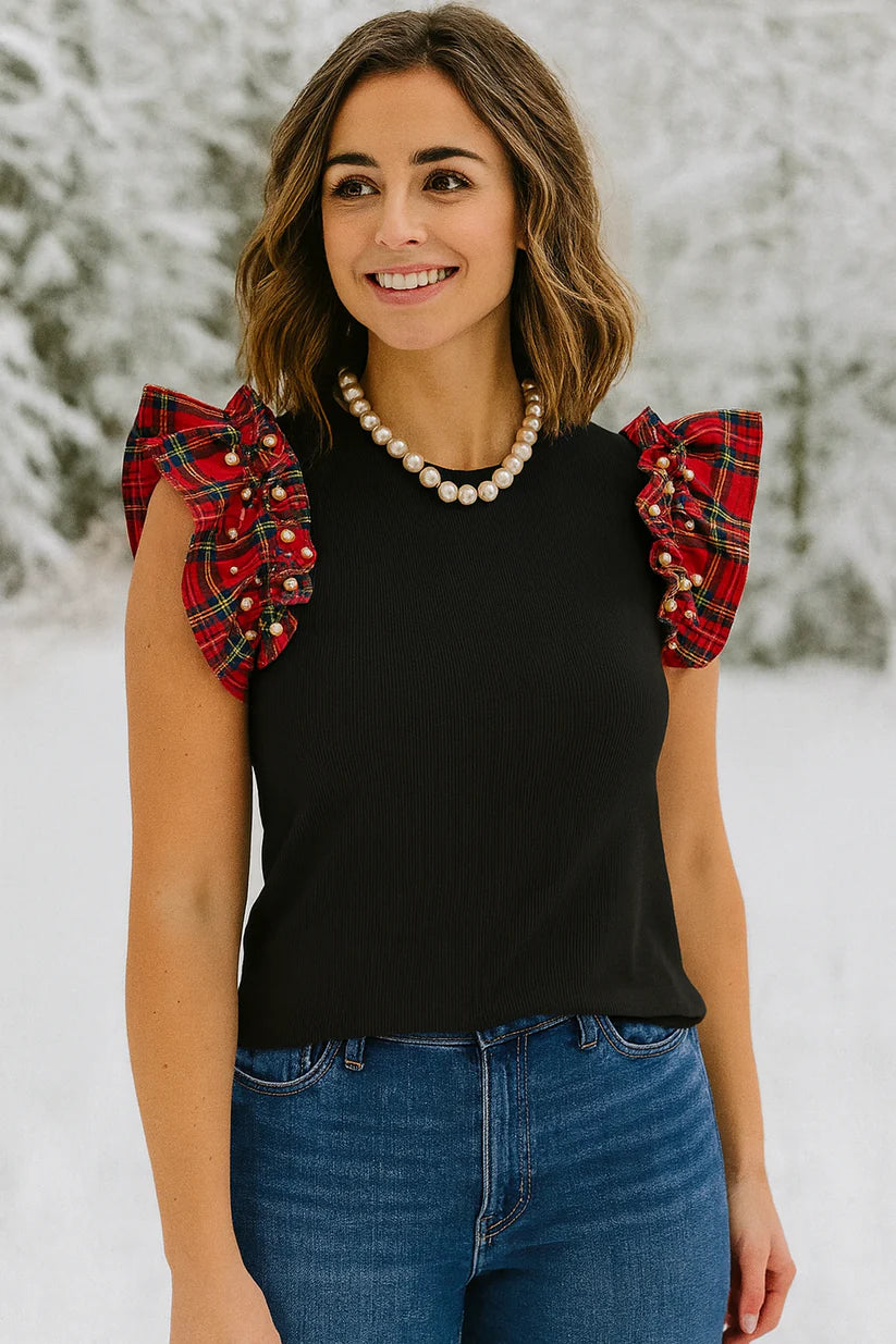 The Pearlfect Plaid Top - Black