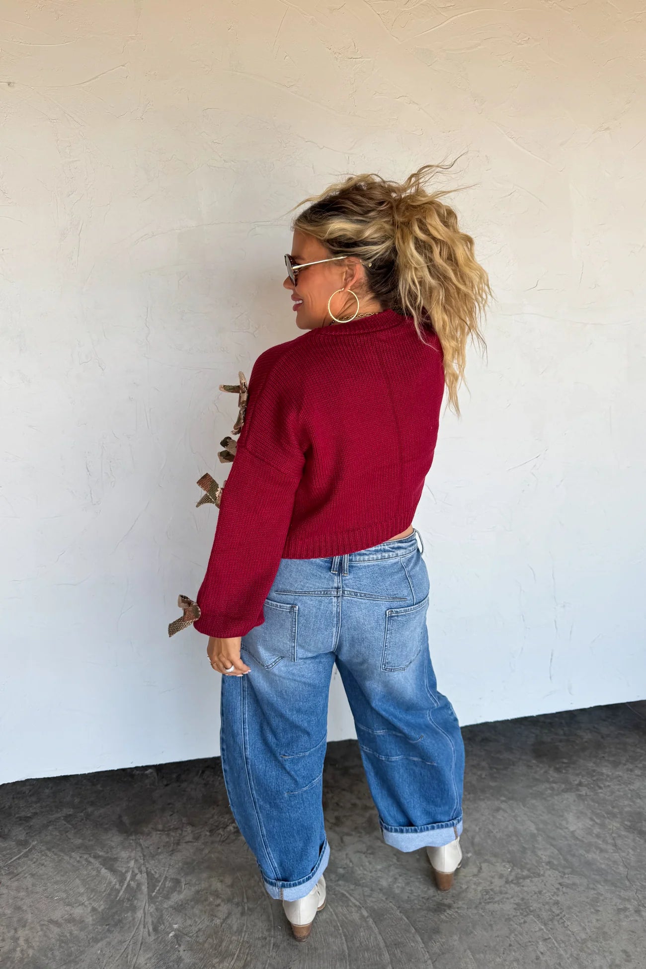Sloane Bow Knit Cardigan - Burgundy with Camo Bows